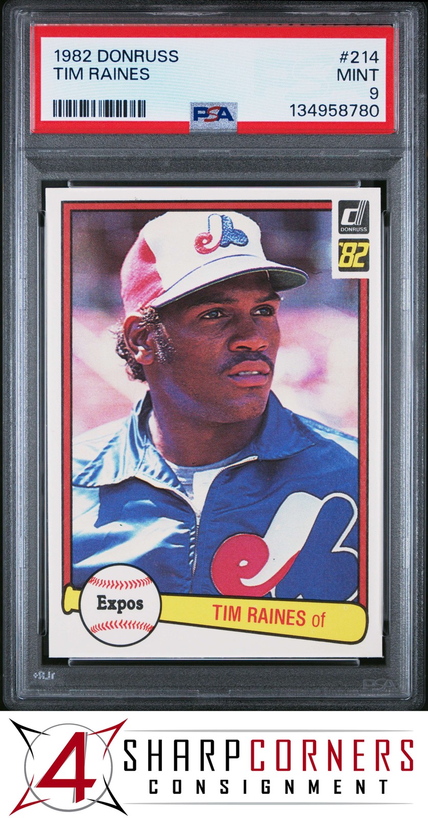 1982 DONRUSS #214 TIM RAINES 2ND YR EXPOS HOF PSA 9