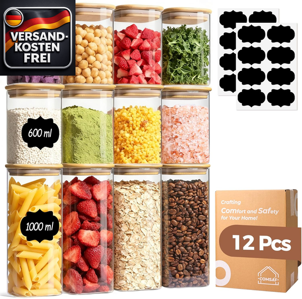 VorratsgläSer Set Luftdicht 12 StüCk GlasbehäLter Mit Deckel FüR KüChe & Aufbewa-image
