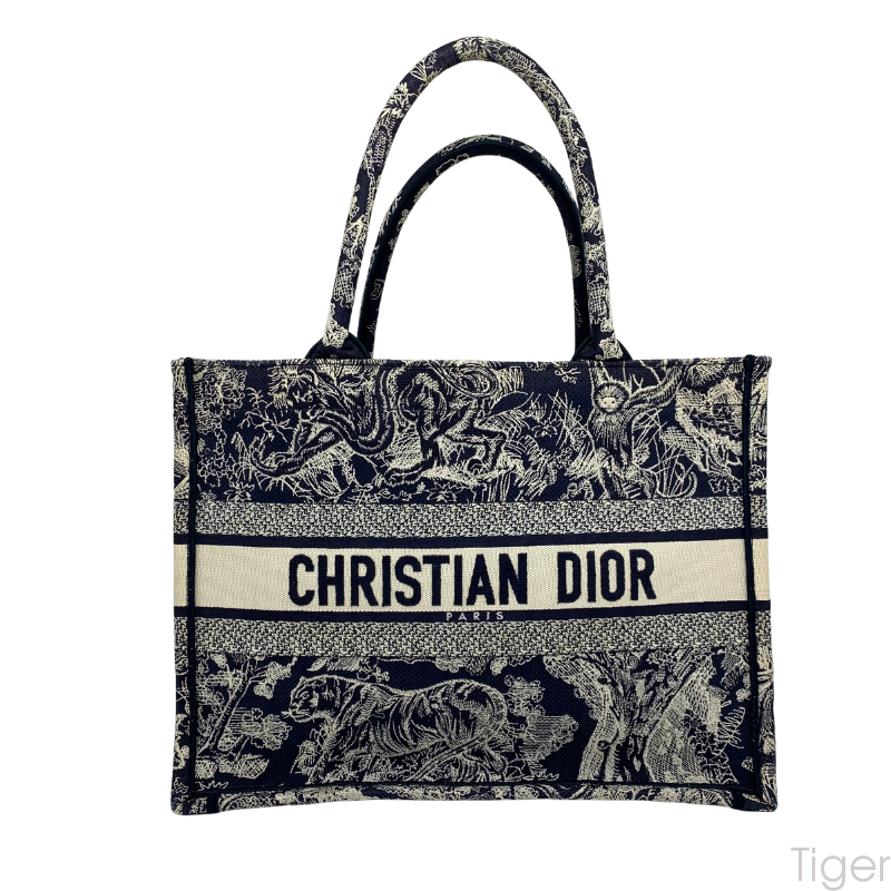 Dior Blue Zoo Embroidered Canvas Medium Tote Bag