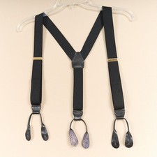 Vintage CAS Suspenders Black Stretch Leather Button On Elastic Adjustable USA