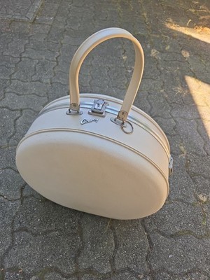 Vtg American Tourister Round Luggage White/Pink No Key Super Cool Retro *read