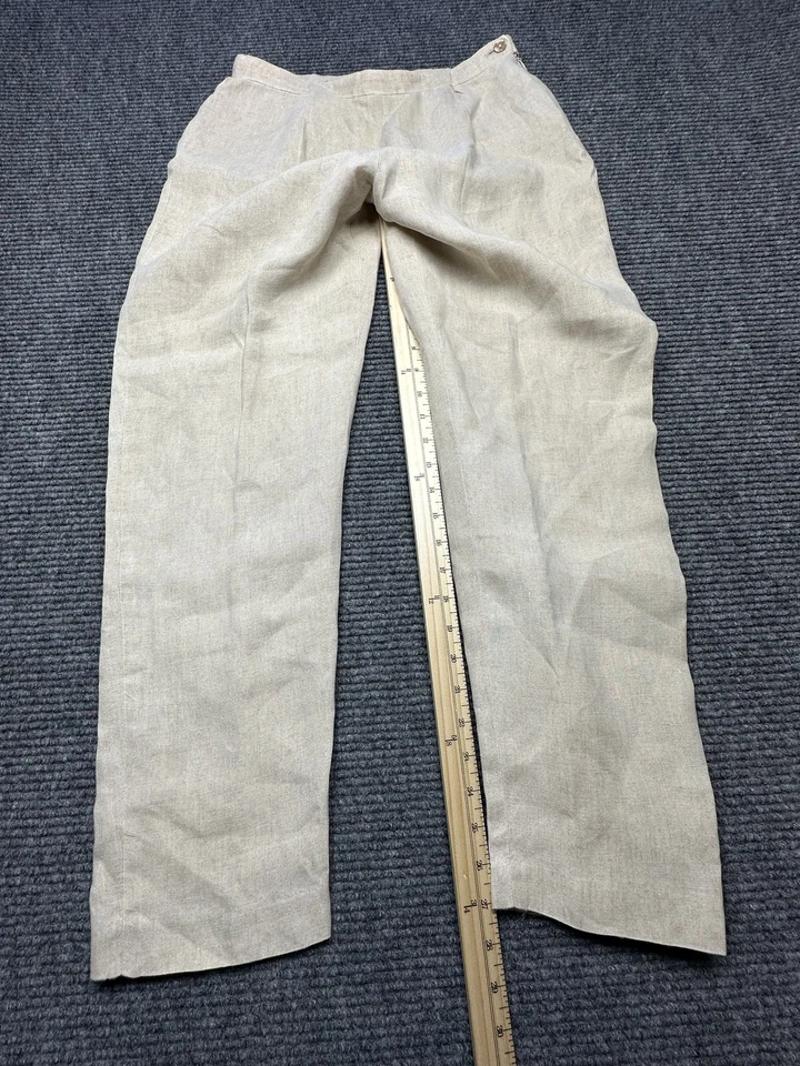 Pantalones esquineros informales para mujer 10 beige mezcla de lino pierna recta cremallera lateral elegantes Foto 3 de 4