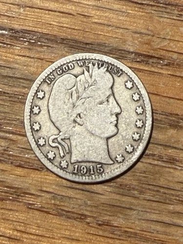 1915 D Barber Quarter!! Silver. VG/f