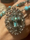 turquoise necklace vintage Silver-Tone With cross — photo 7