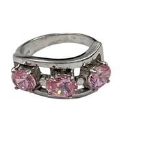 Sterling Silver Pink Oval Cubic Zirconia Accented Band Ring 925 Sz: 7
