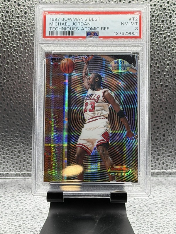 1997 BOWMAN'S BEST TECHNIQUES ATOMIC REFRACTOR #T2 MICHAEL JORDAN PSA 8