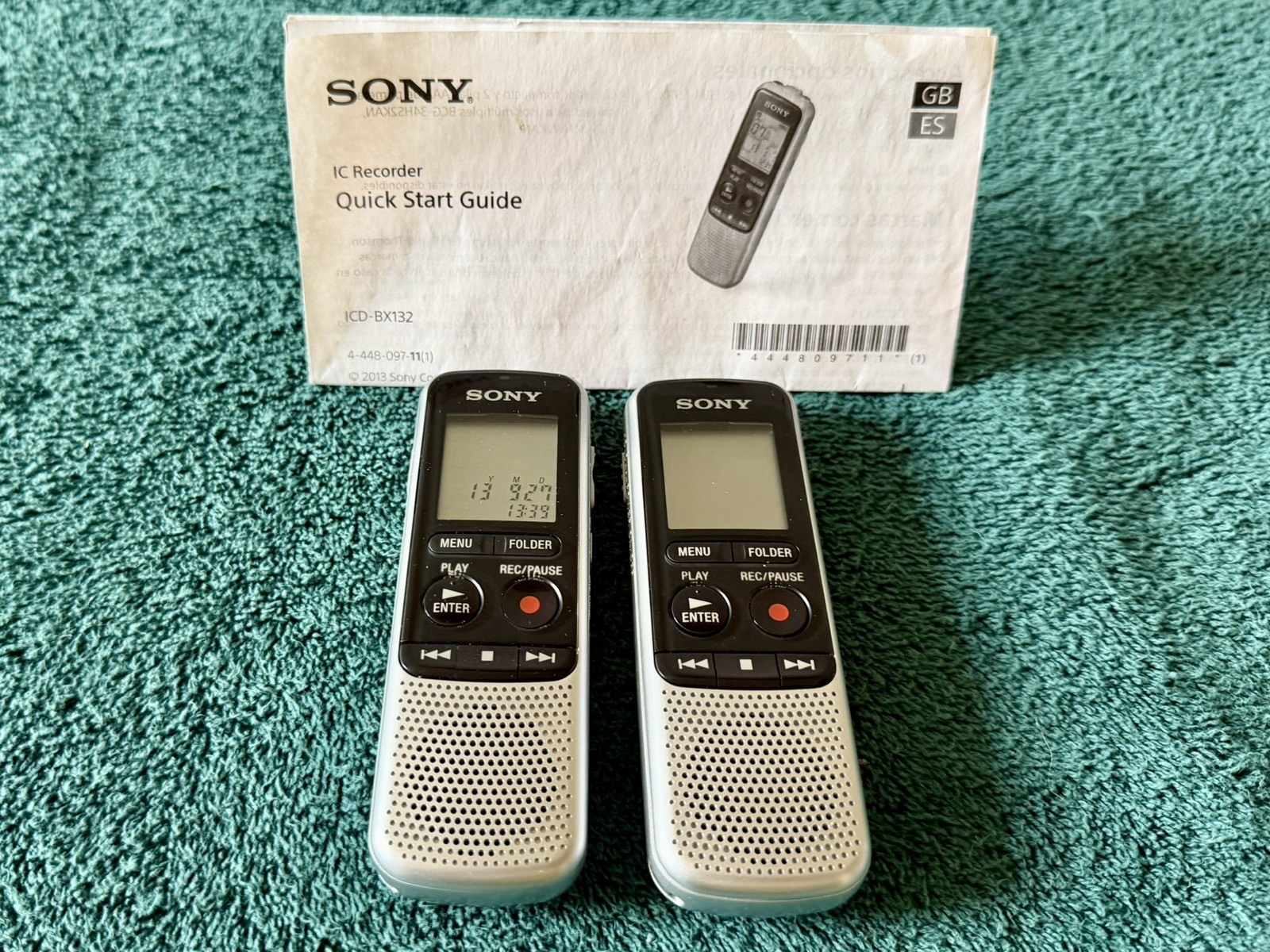(TWO) SONY ICD-BX132 Digital Voice Recorders, Voice Activated/Auto Levels Tested