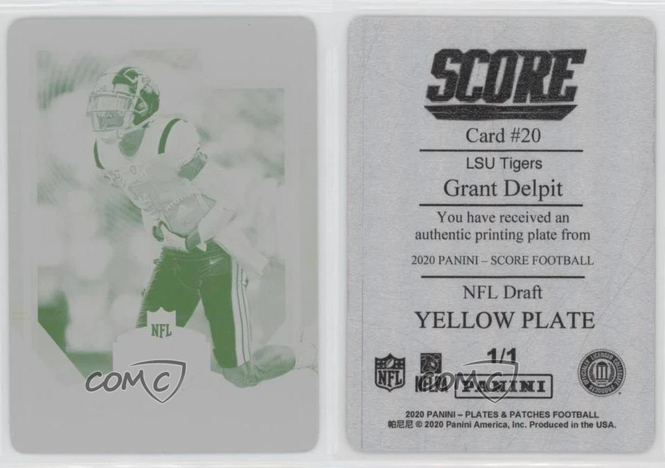2020 Score NFL Draft Printing Plate Yellow 1/1 Grant Delpit Rookie RC s3g - Image 3 of 3