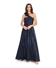 Tahari ASL Women's One-Shoulder Crinkle Gown - Navy - 8