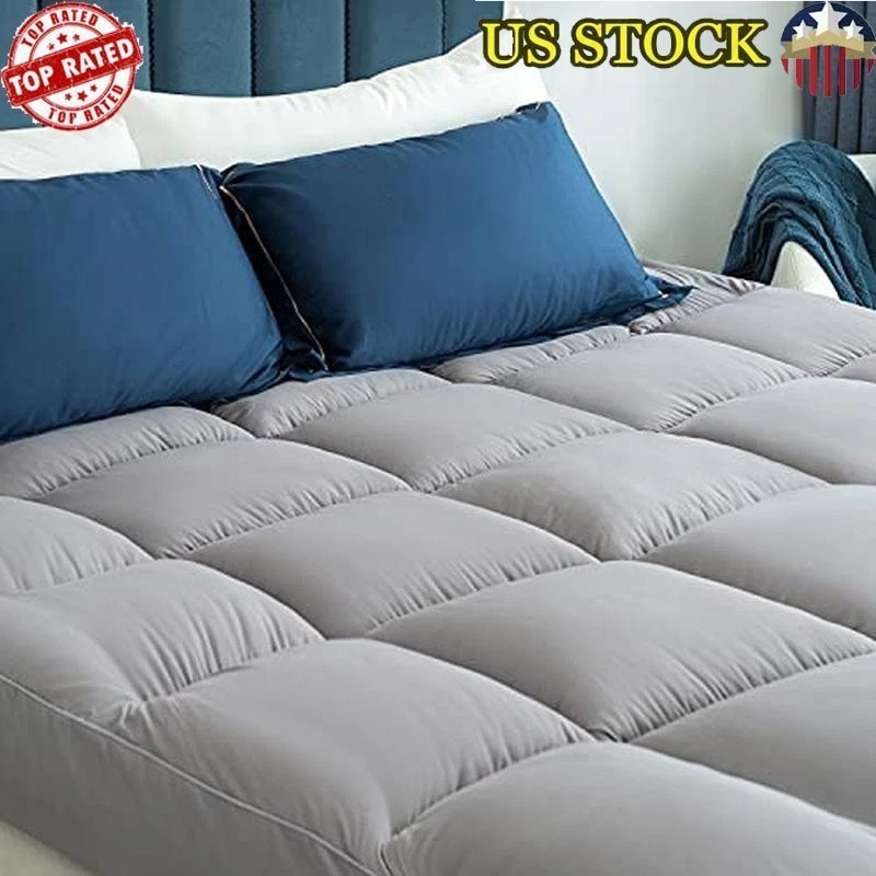 Cooling Extra Thick Mattress Topper Pressure Relief Soft Plush Bed Pad Grey New