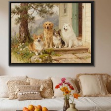 Dog Art Canvas Oil Painting Golden Retriever Corgi Samoyed Collie Decor Wall Art