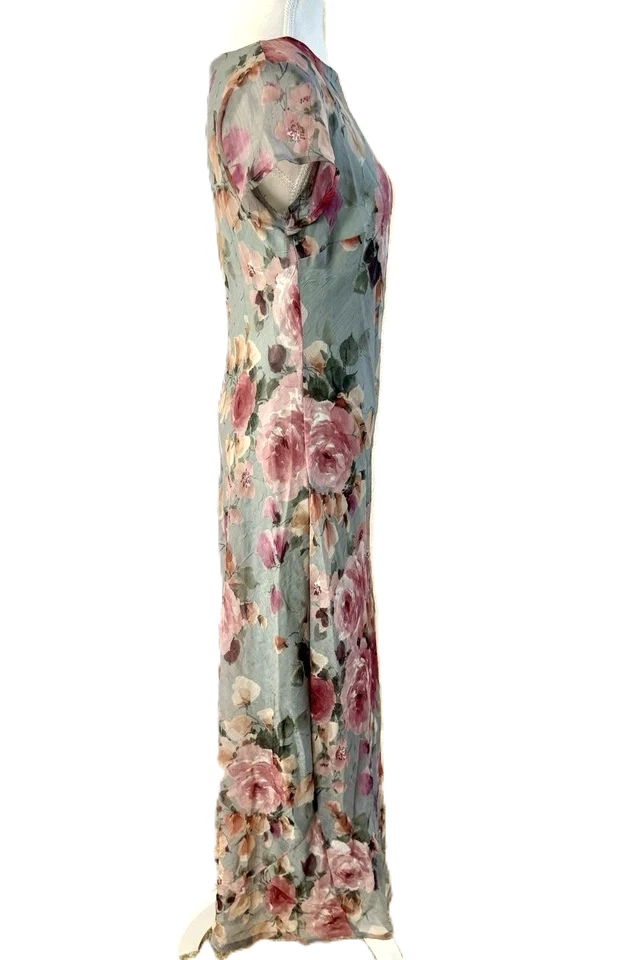 VETEMENTS Maxi abito vintage Y2k All That Jazz verde floreale arricciato 5 6 berretto Slv Fairy Dainty