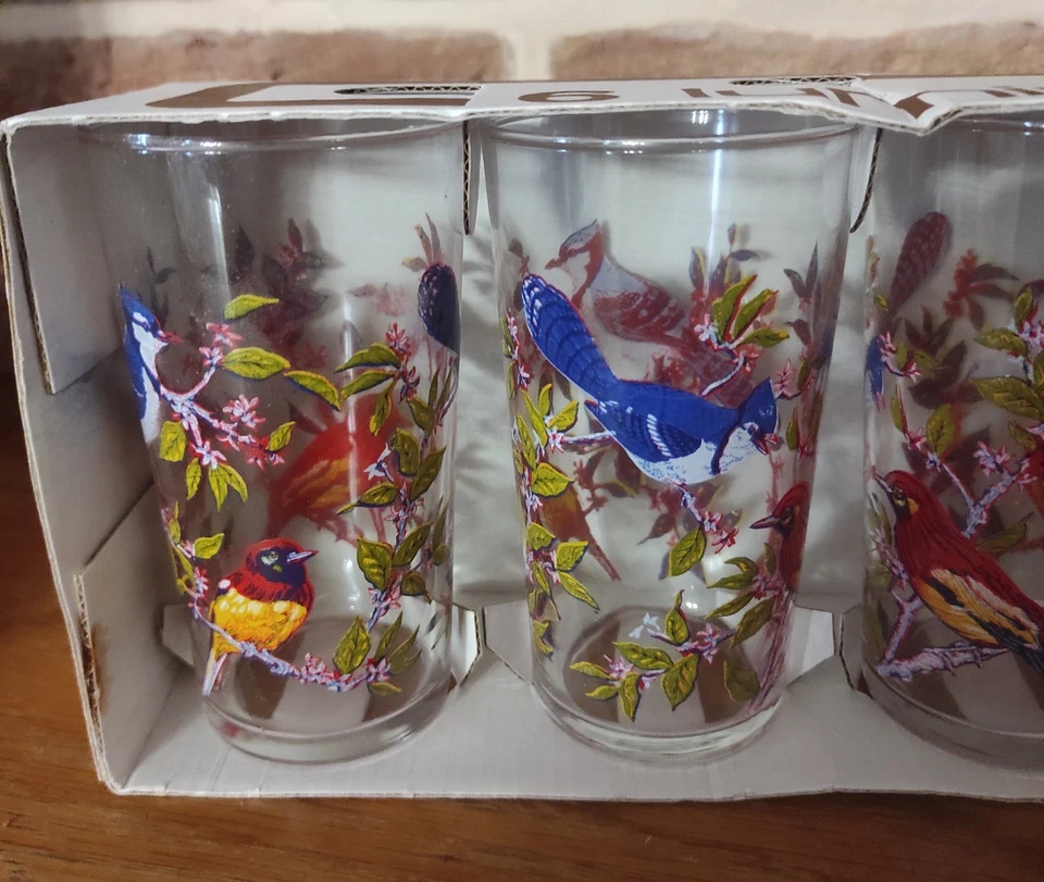 vintage 6 verres LUMINARC Modéle CANADA  Decor "OISEAUX "  26,5cl  neuf - Photo 2/4