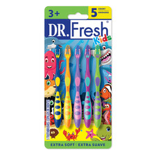 2 pk Dr. Fresh Brand Kids Non-Slip Handle Toothbrushes with Tongue Cleaner, Soft