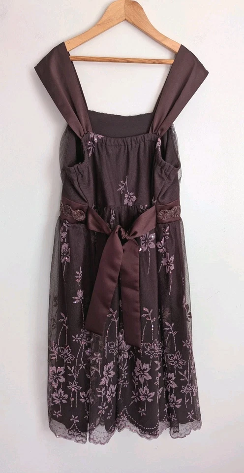 Vestido Bonnie Jean Años 90 Y2K Niñas Grandes 16 Ocasión Especial Marrón Malla Satén Brillo Foto 2 de 4