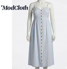 Summer Sale! Modcloth “Quite Clearly Charismatic” Pastel Rainbow stripe, midi dr