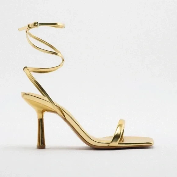 Zara gold sandals heels sale