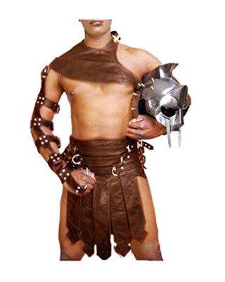 Herren Braun Leder Gladiator Kilt Set Robust LARP Kostüm