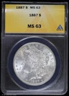 1887-P $1 Morgan Silver Dollar ANACS MS 63 | Uncirculated UNC