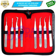 8 Pcs Eyelash Extension Tweezers Set Straight Angled & Curved Volume Lash Makeup