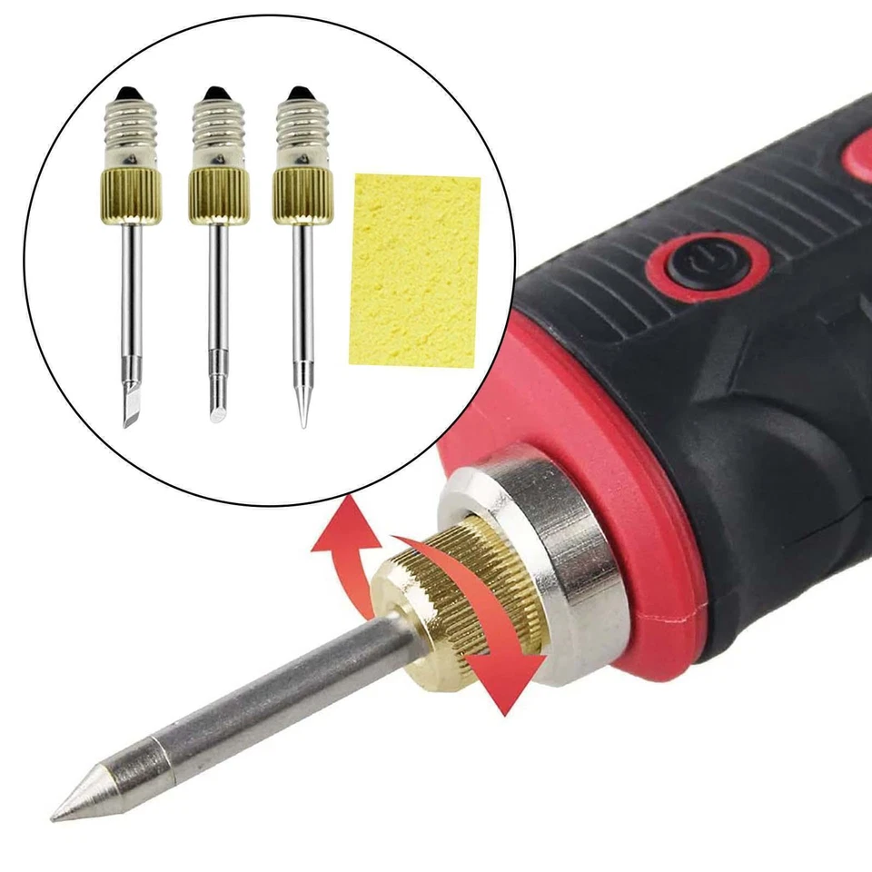 3x Replacement Soldering Iron Tips E10 USB Soldering Head Repair Tools + Sponge - Image 3 of 4