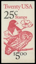 US #BK160b-Pl. 5453  25¢ Owl & Grosbeak booklet with 2 panes of 2285b