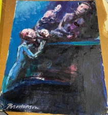 Broderson, “Tired Figures,” Original Painting on Paper c. 1970. 11 1/2” x 8 3/4”