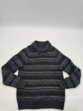 Old Navy Sweater Men Medium Gray Fair Isle Knit Shawl Collar Long Sleeve Classic