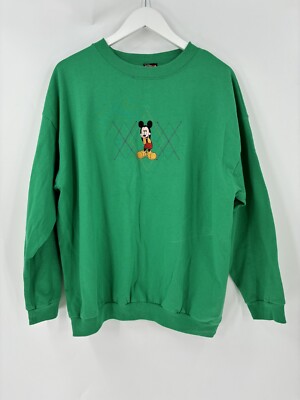 Disney Vintage Mickey Mouse Sweater Womens XL Green