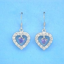 E333 Sterling Silver Sparkling CZ Heart in Heart Dangling Earrings New Solid 925