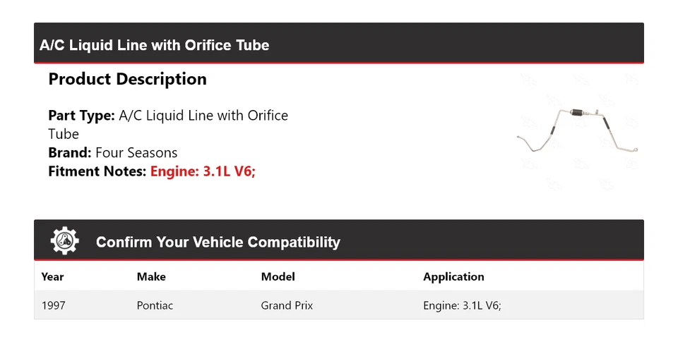 Pontiac Grand Prix 1997 3,1 L V6 aire acondicionado línea líquida con tubo de orificio 4 estaciones Foto 2 de 4