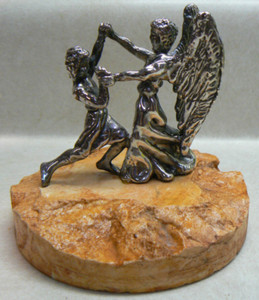 Silver 925 ANTIQUE  Statuette Jacob (Israel) Wrestling Angel 2.75"  19th century
