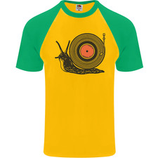 Slug Decks with Vinyl LP DJ DJing Turntable Mens S/S Baseball T-Shirt