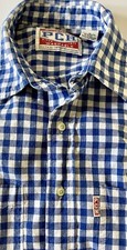 Vintage PCH Shirt Mens M Surfer Button Cotton Short Sleeve Blue/White Check