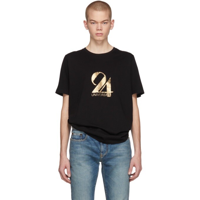 T shirt uomo YSL saint laurent nero oro 24 université taglia M Made In France