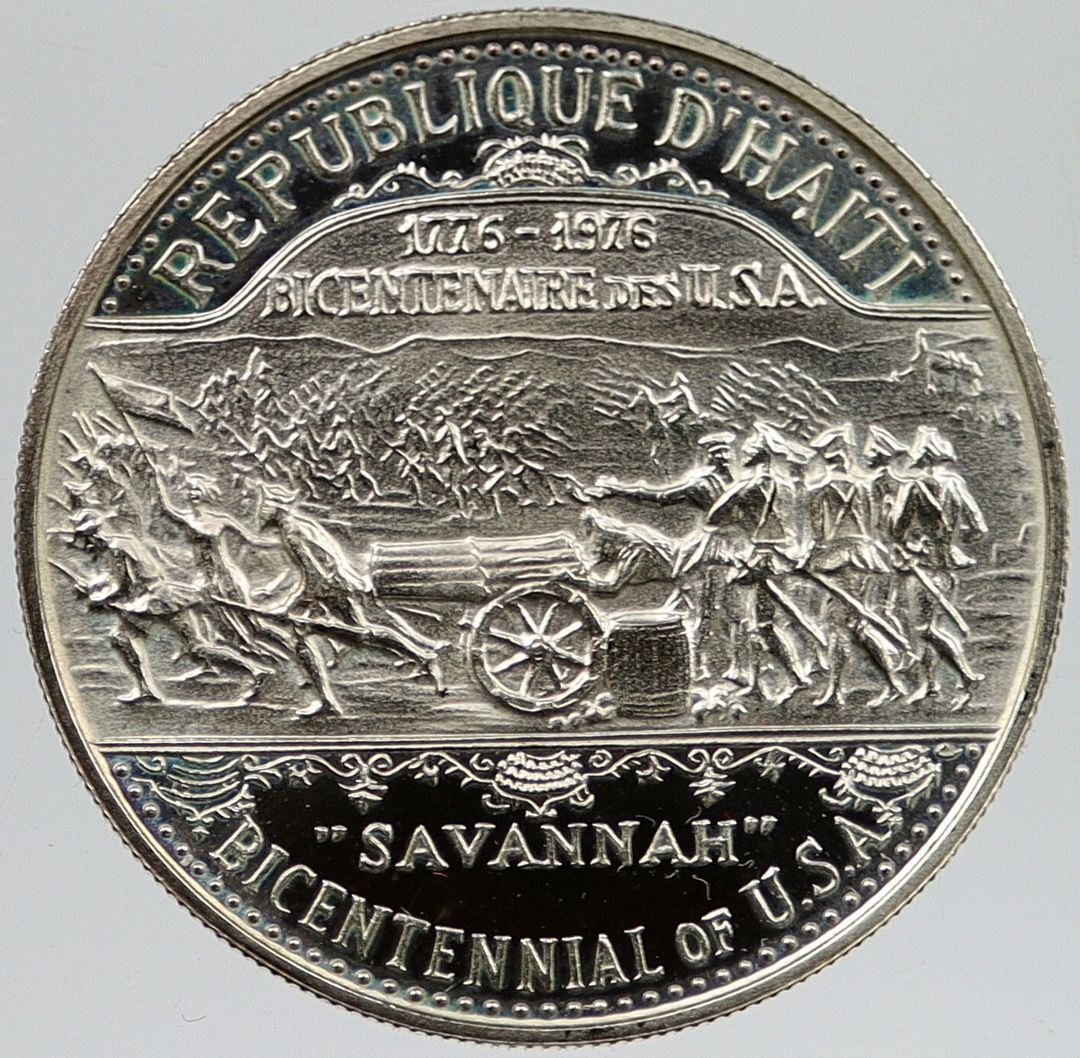 1976 HAITI helps US REVOLUTION Siege of Savannah SILVER 25 Gourdes
