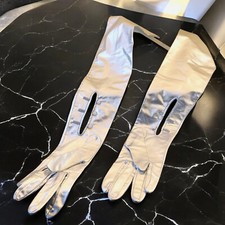 Vintage Silver Opera Gloves Metallic Long Formal Prom Evening Wear 23" Long