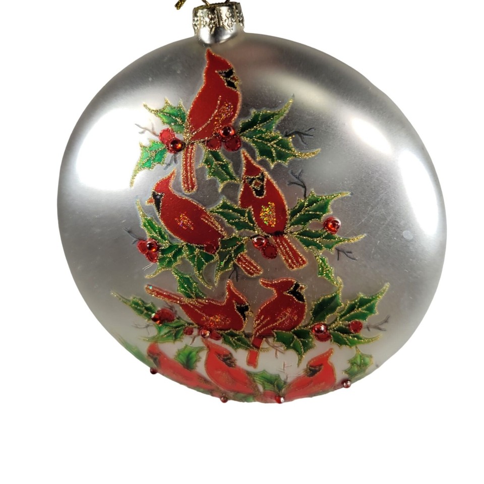 Christmas Ornament Cardinal 5” Metal Disc Cardinals Birds Vintage eBay