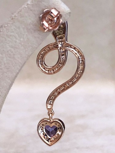 ORECCHINI serpenti cuori Ametiste e Diamanti champagne 1.40 oro rosa 18 kt - Foto 7 di 8