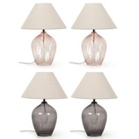 Pair of Glass Base Table Lamps Tapered Lampshades Living Room Bedside Lights