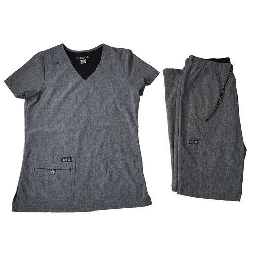 Koi Basics Women's Grey Scrub Set Size XS Pants Top Stretch Pockets Regular Fit