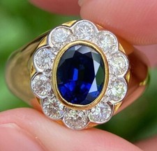 Flower Halo Wedding Ring 2.24Ct Oval Lab-Created Sapphire 925 Sterling Silver