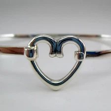 Sterling Silver HEART BANGLE Charm Bracelet CUTE Brown County Silver VINTAGE New