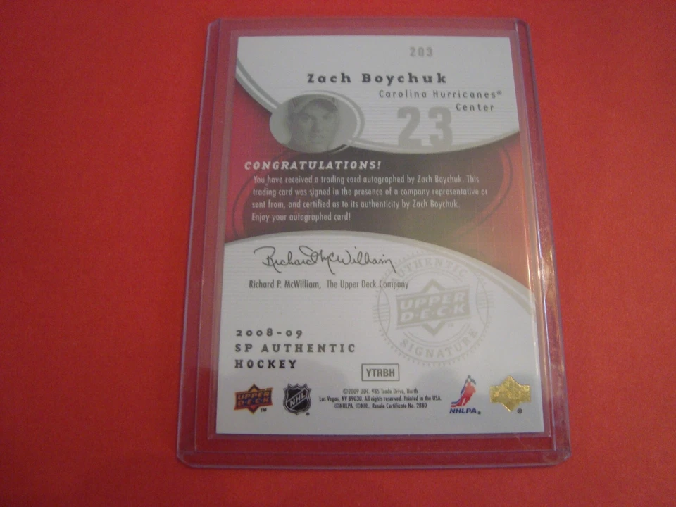 2008 09 SP AUTHENTIC Future Watch AUTOGRAPH ROOKIE 203 Zach Boychuk 579/999 - Image 2 of 4