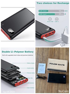 26800mAh Portable Charger Power Bank Dual Micro USB USB-C Flashlight Heibor NWOB