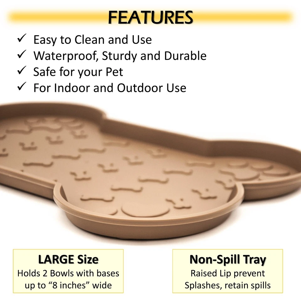 Dog Bone Shape Mat Pet Feeding Water Food Dish Tray Wipe Clean Floor Place Mat - Image 3 of 4