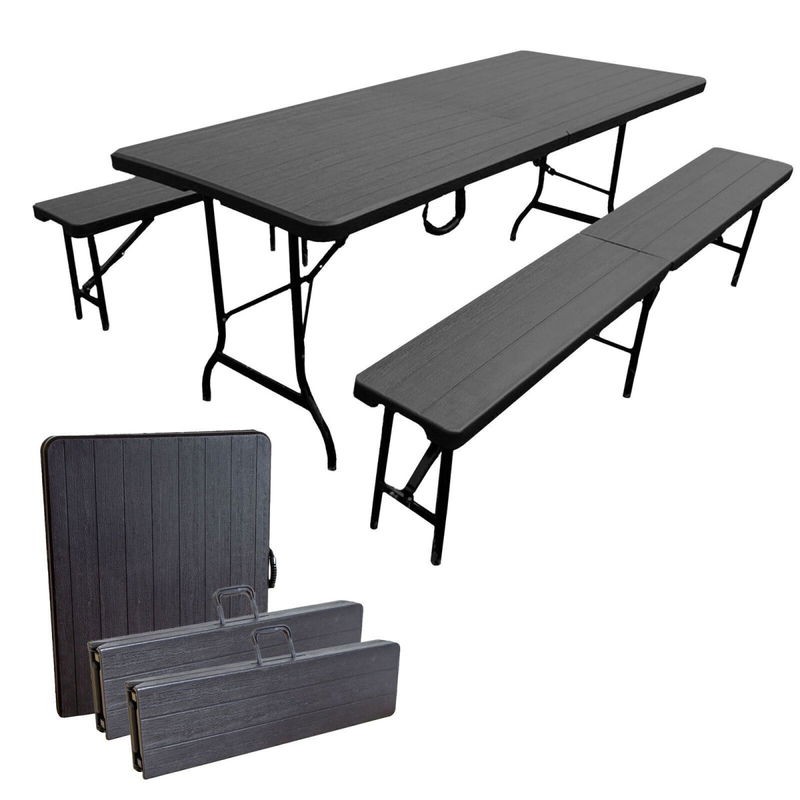 Bierzeltgarnitur Set mit 2x Bierbank und 1x Buffettisch, klappbare Biertischgarn