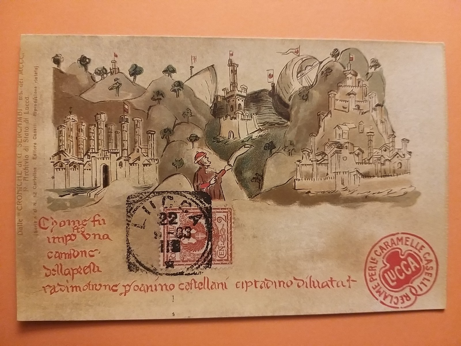 Lucca - Reclame per le Caramelle Caselli - Cartolina pubblicitaria.