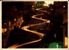 Lombard Street San Francisco California vintage postcard night time lapse c448