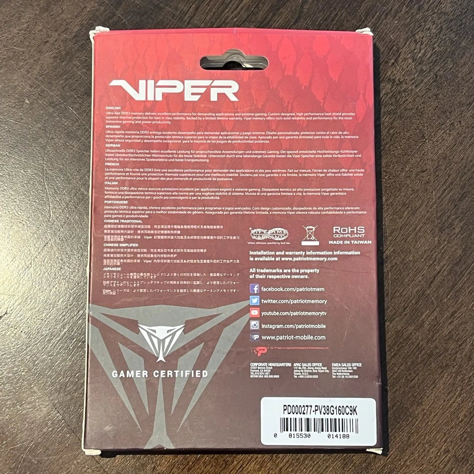 NEW - Patriot VIPER 8GB kit 2x4GB DDR3 1600MHZ - Image 2 of 3